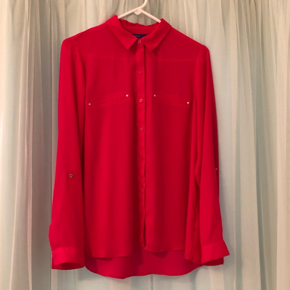 Apt. 9 Hot Pink Semi Sheer button up top L